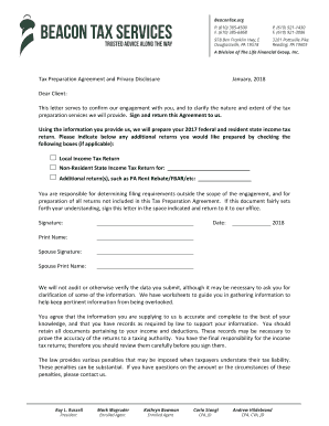 Tax Preparation Agreement and Privacy Disclosure January,  Form