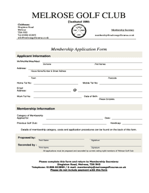  Membership Application Form Melrose Golf Course 2015