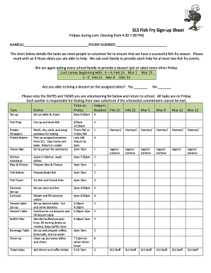 SLS Fish Fry Sign Up Sheet  Form