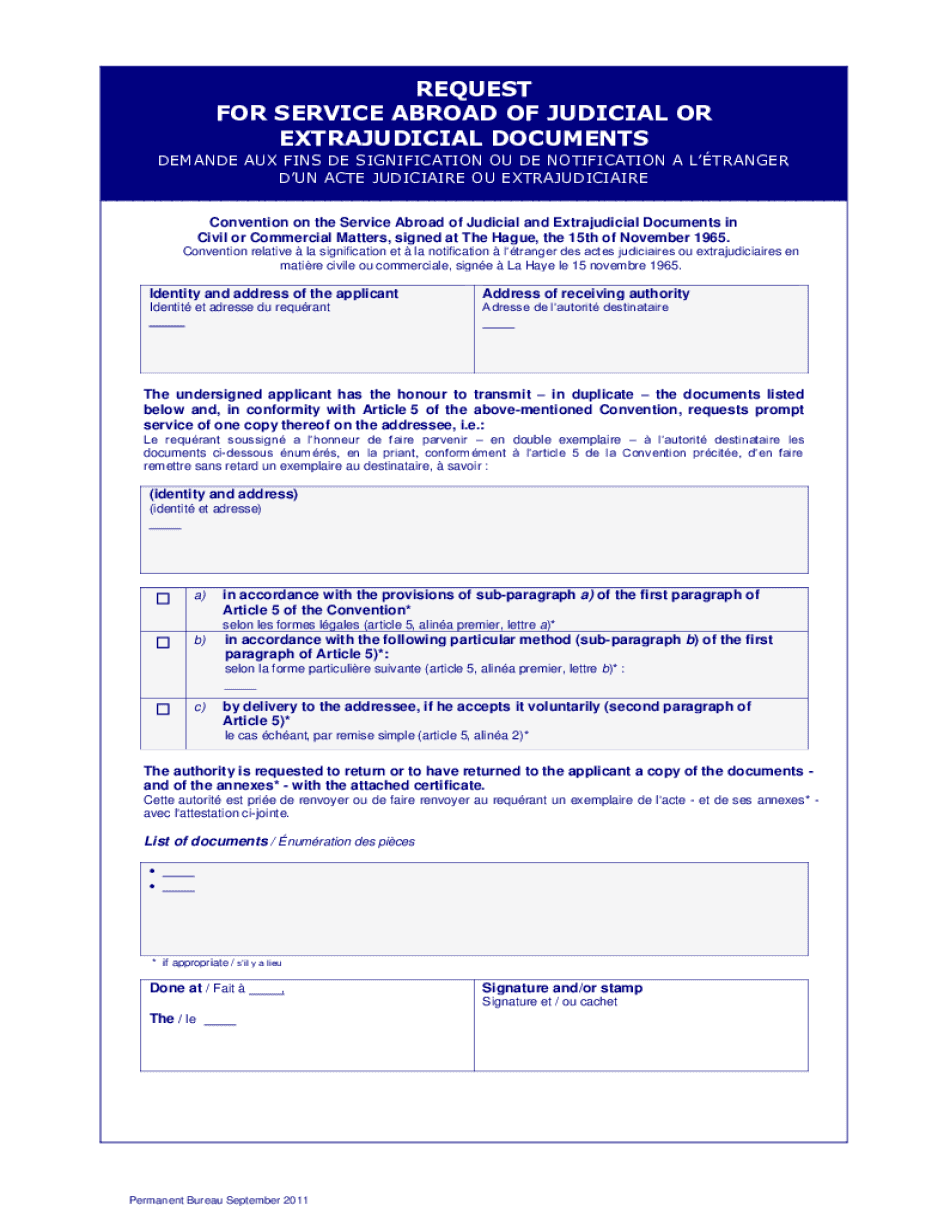 For SERVICE ABROAD of JUDICIAL or Form