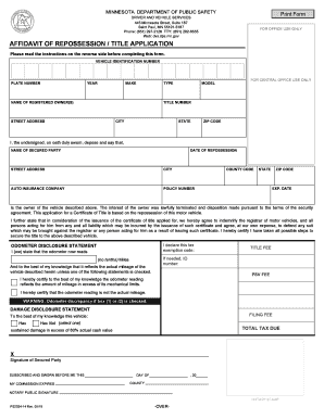  Affidavit of Repossession and Title Application 2018-2024