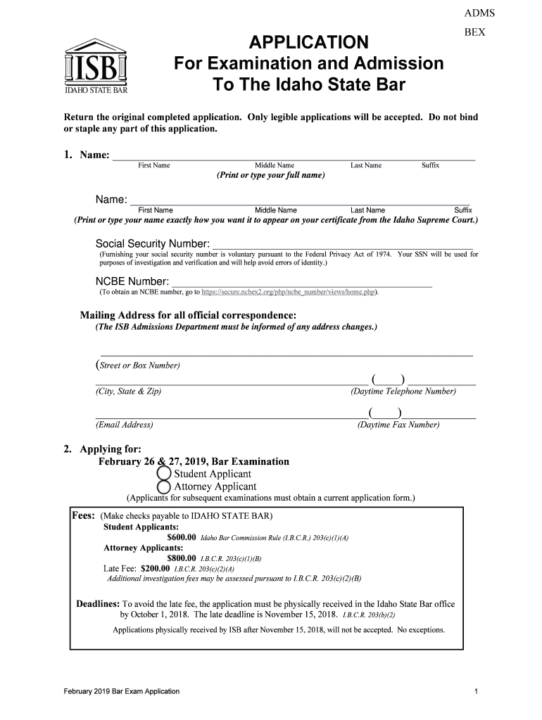  Idaho Bar Application 2019