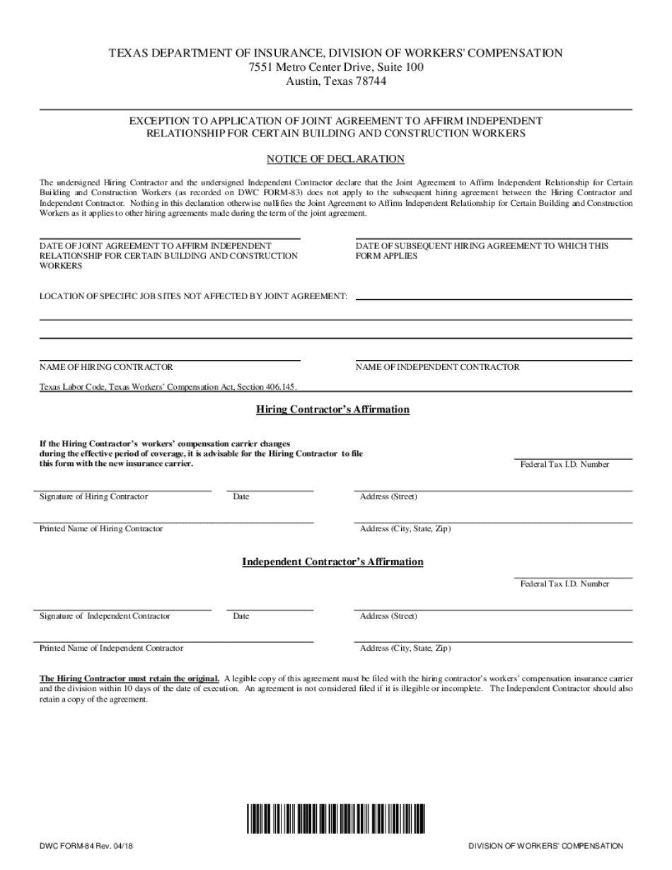  Texas Form 84 2018