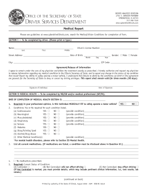 Illinois Secretary of State Medical Report  Form