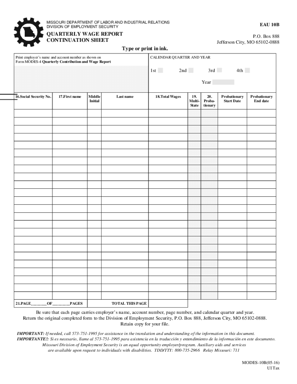  Missouri Quarterly Report Form 2016