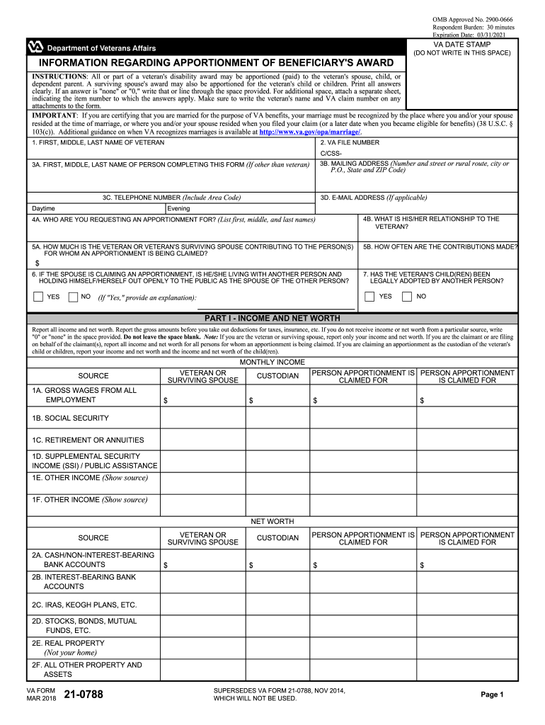  Va Form 21 0788 2018-2024