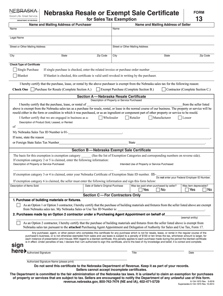  Nebraska Form 13 2018