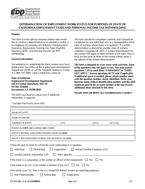  Determination of Employment Work Status for Purposes of State of CA Employment Taxes and Personal Income Tax Withholding DE 1870 2018-2024