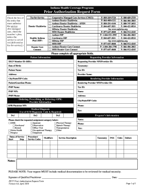 IHCP Prior Authorization Request Form Instructions Indiana