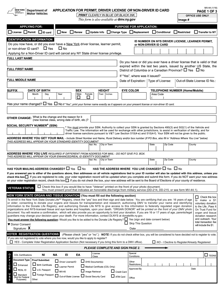 Application for Permit, Driver License or Non Driver ID Card Permit, Driver License or Non Driver ID Application 2018-2024