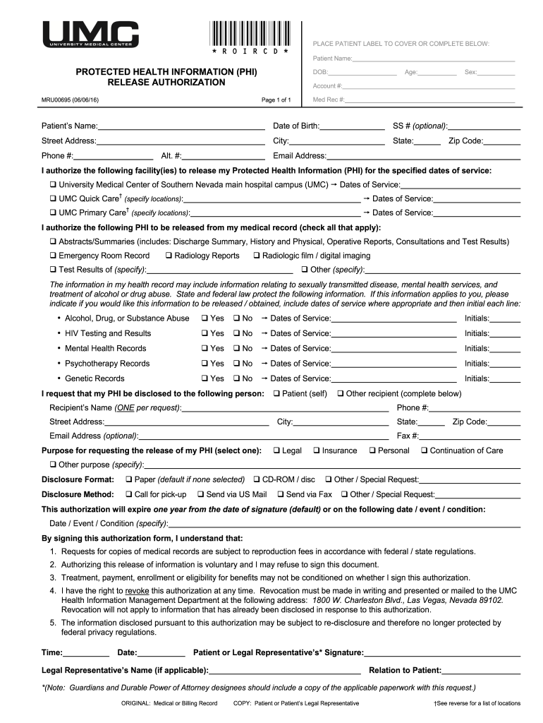  Umc Discharge Papers 2016-2024