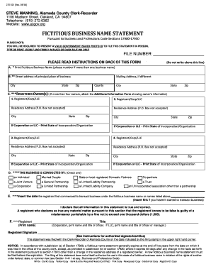 Get and Sign Fictitious Business Name Statement Alameda County 2018-2022 Form