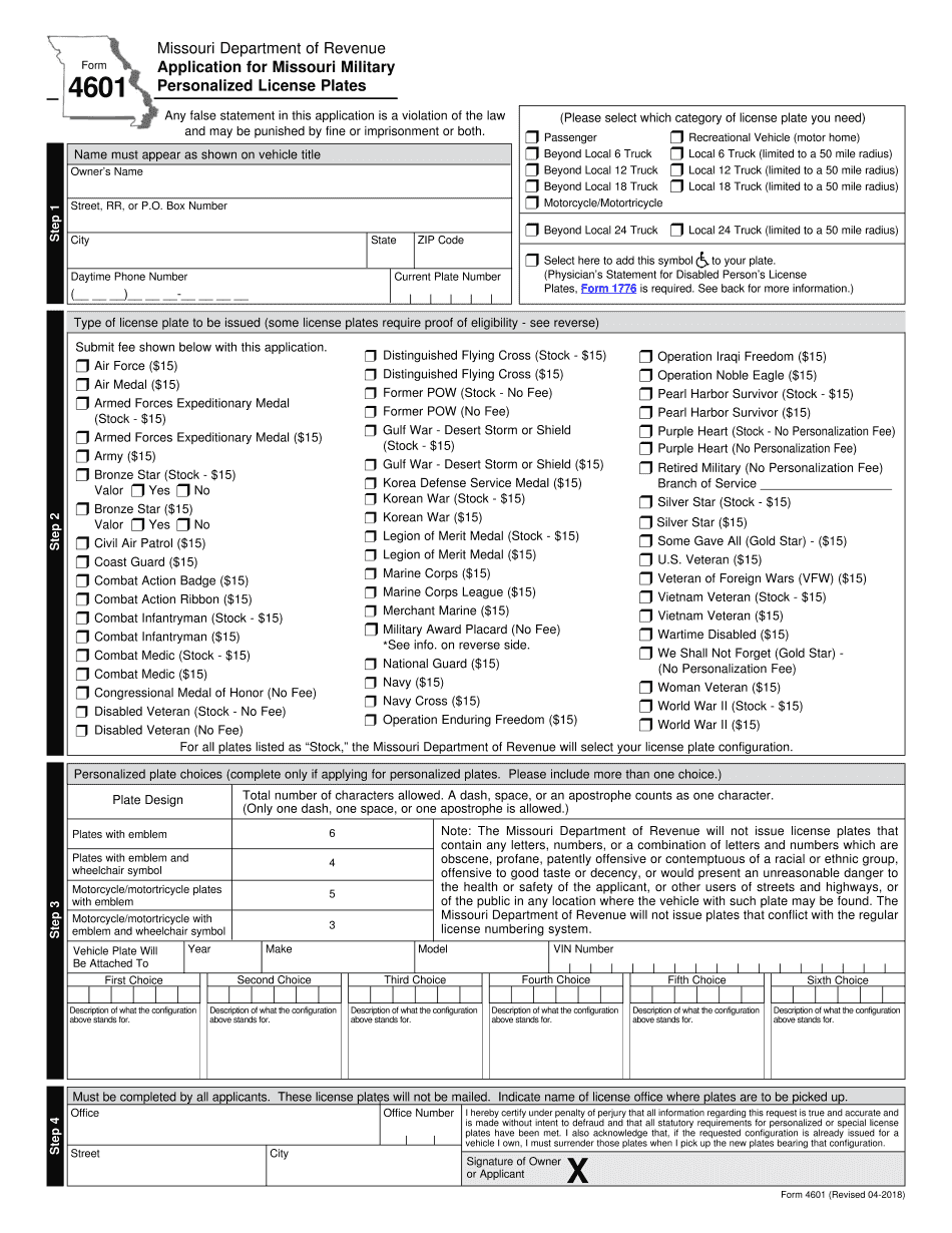  Mo Form 4601 2018