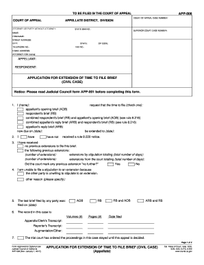  California Application for Extension of Time to File Brief 2015