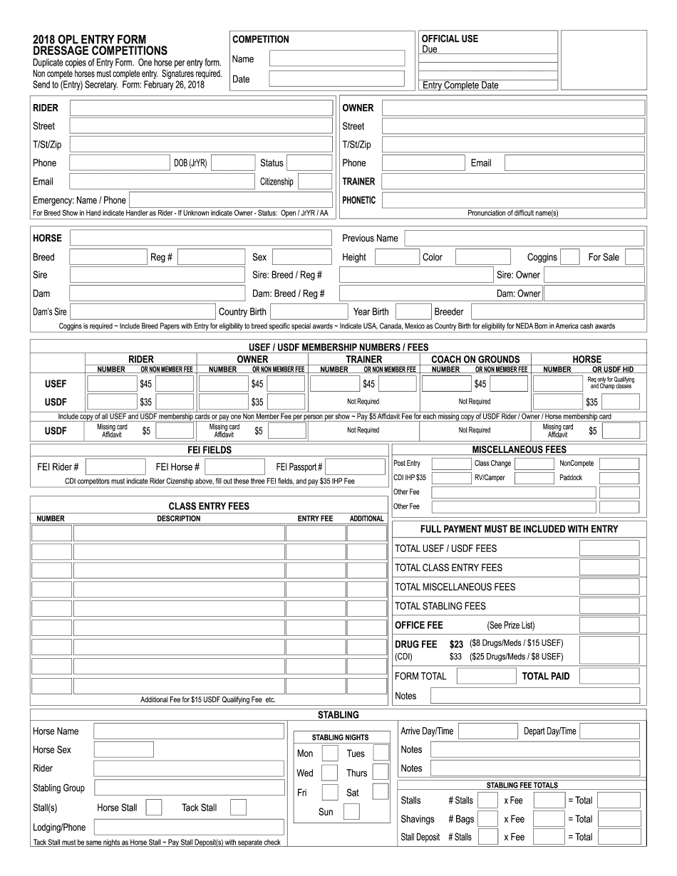  OPL ENTRY FORM 2018