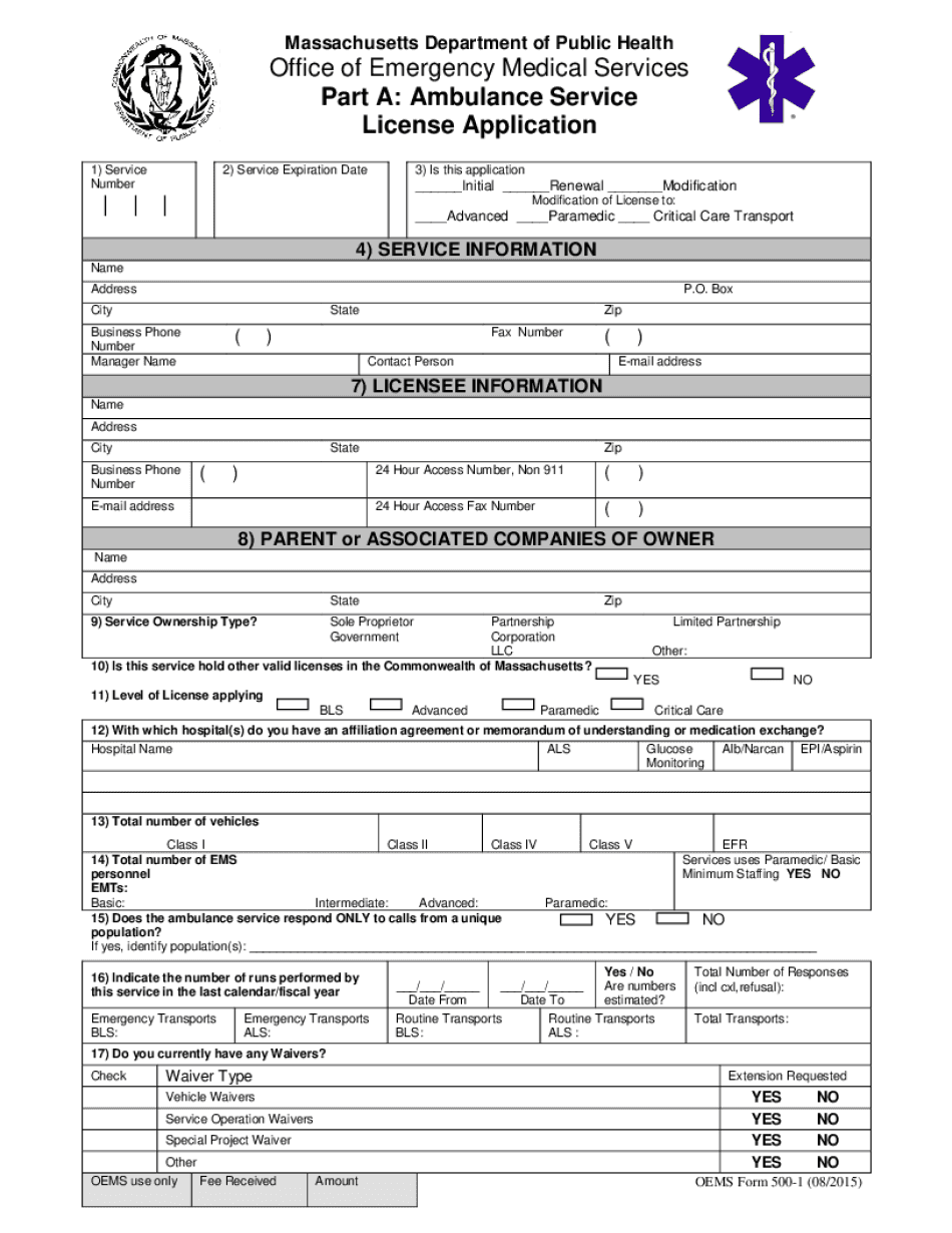 Complete Ambulance License Application  Form