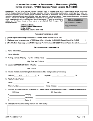  NOTICE of INTENT NPDES GENERAL PERMIT NUMBER ALG150000 2017-2024