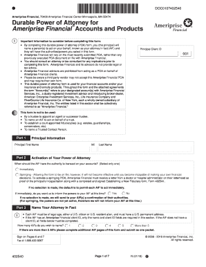 Form 402540 Durable Power of Attorney POA for Ameriprise Financial Accounts and Products Enables Account Owners to Designate an 