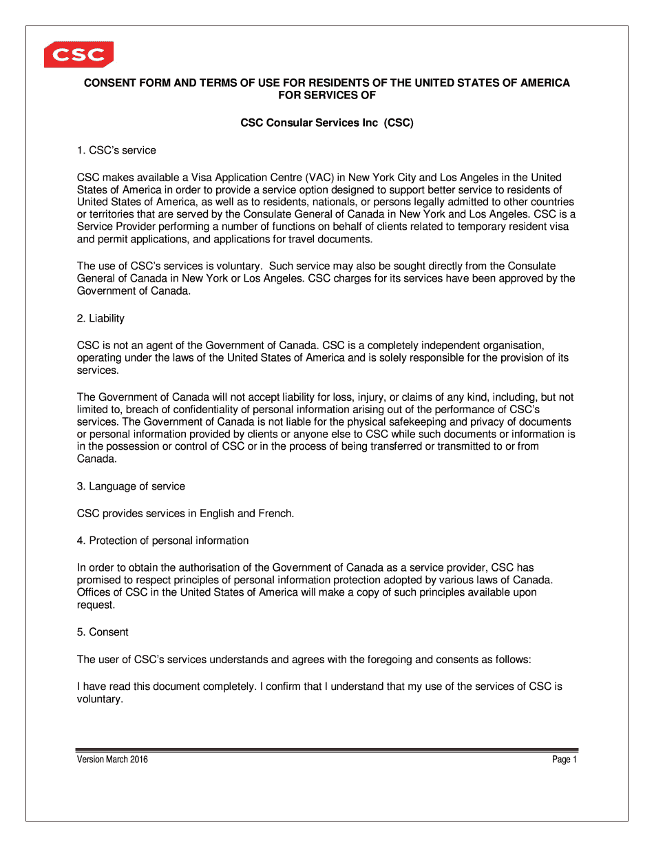 Canada Visa Consent  Form