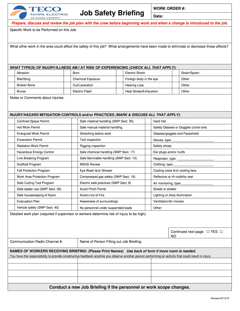  Safe Work Practicies Tampa Electric 2018-2024