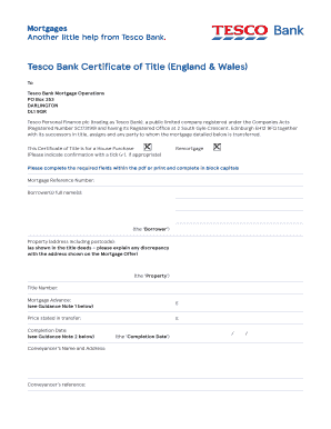 Tesco Bank Certificate of Title England & Wales  Form