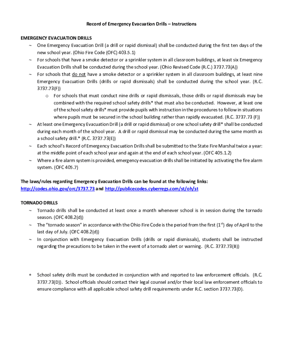  One Emergency Evacuation Drill a Drill or Rapid Dismissal Shall Be Conducted during the First Ten Days of the 2018