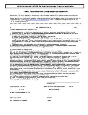 Sworn Compliance Statement Gardiner Scholarship  Form