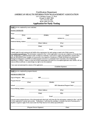 Application for Early Testing  Form