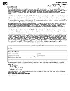  Upon Acceptance by TD Auto Finance LLC, Its Successors and Assigns 'TD Auto Finance', of This Automatic Payment 2017