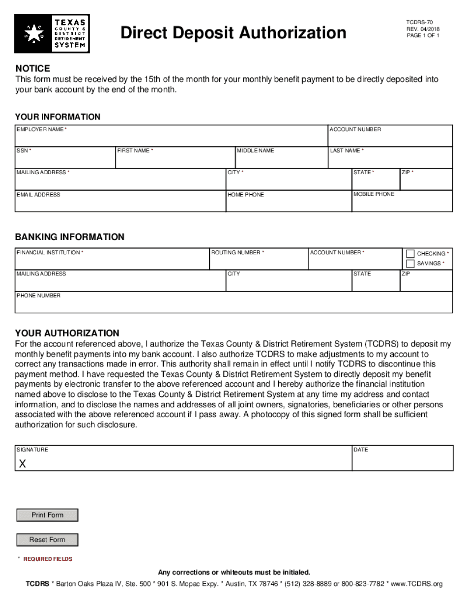  This Form Must Be Received by the 15th of the Month for Your Monthly Benefit Payment to Be Directly Deposited into 2018-2024