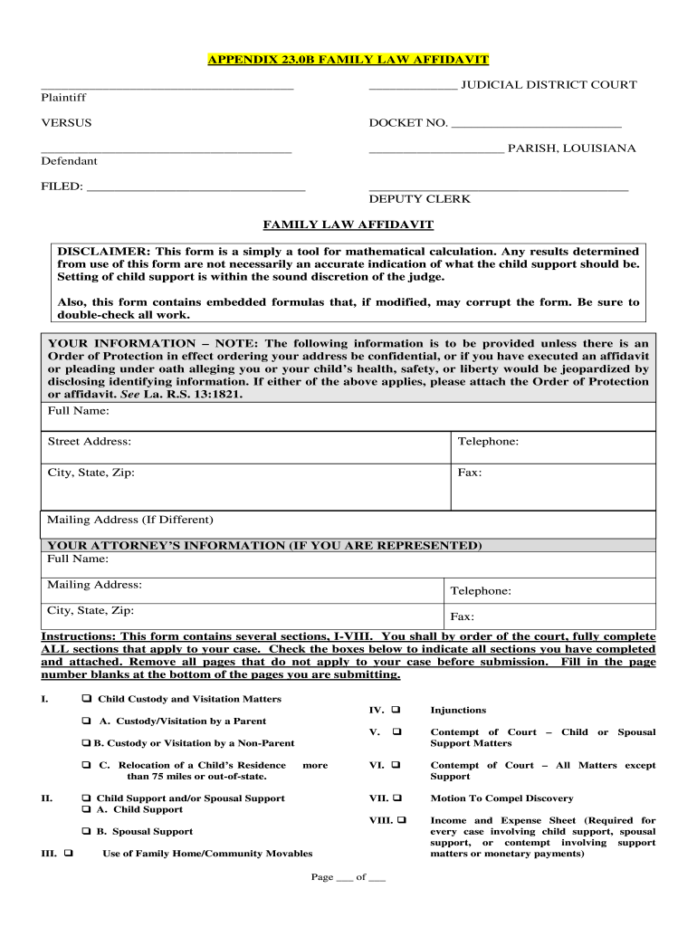 Family Law Affidavit Louisiana  Form