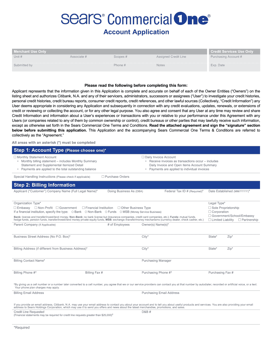  Sears Commercial One Application & Terms and Conditions Sears Commercial One Application, Terms and Conditions 2016-2024