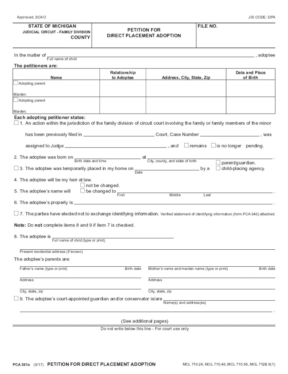  PCA 301a, Petition for Direct Placement Adoption 2017-2024