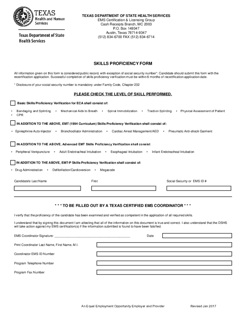 SKILLS PROFICIENCY FORM