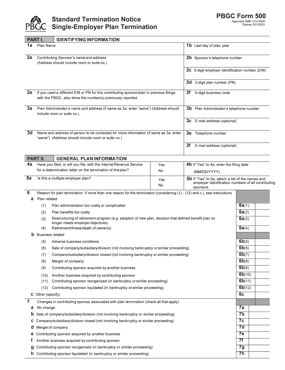 Pbgc Form 501