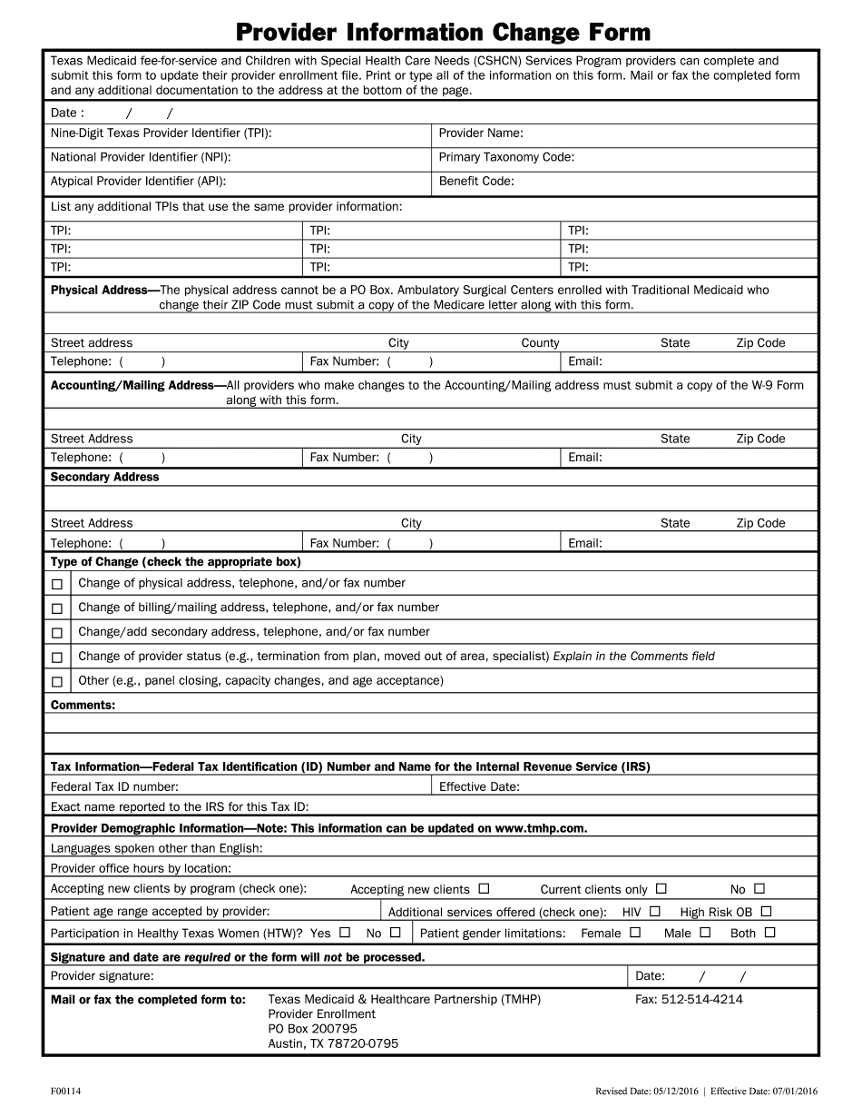  Provider Information Change Form TMHP Com 2016