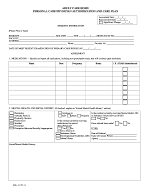 Dma 3050R Adult Care Home Personal Care Physician Authorization and Care Plan  Form