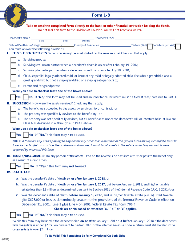  Form L-8 – Affidavit for Non-Real Estate Investments 2018-2024