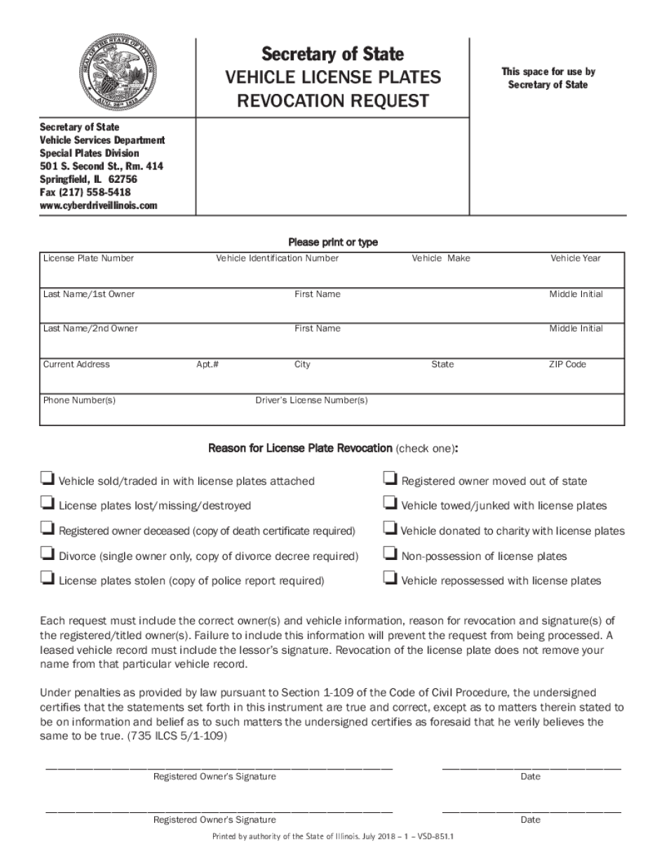 Cancel License Plates Illinois Online  Form