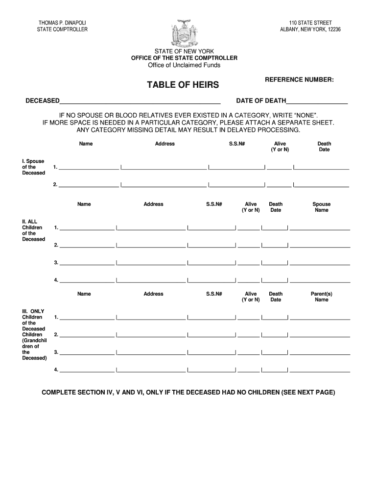 Table of Heirs Form Ny