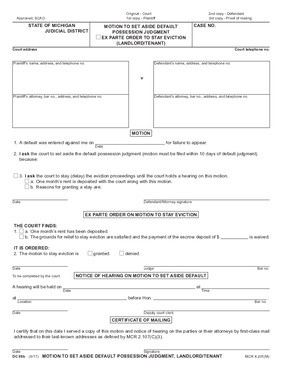  DC 99b, Motion to Set Aside Default Possession Judgment, LandlordTenant 2017-2024