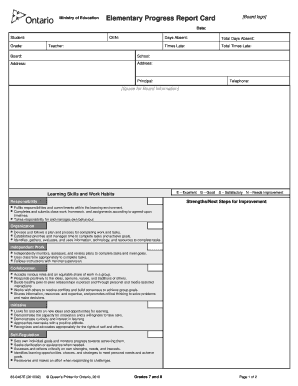  Elementary Progress Report Card Grades 7 8 Progress Report Card Public Version 2010