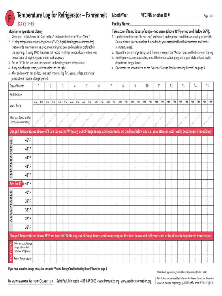 Get and Sign Temperature Log for Refrigerator Template 2018-2022 Form