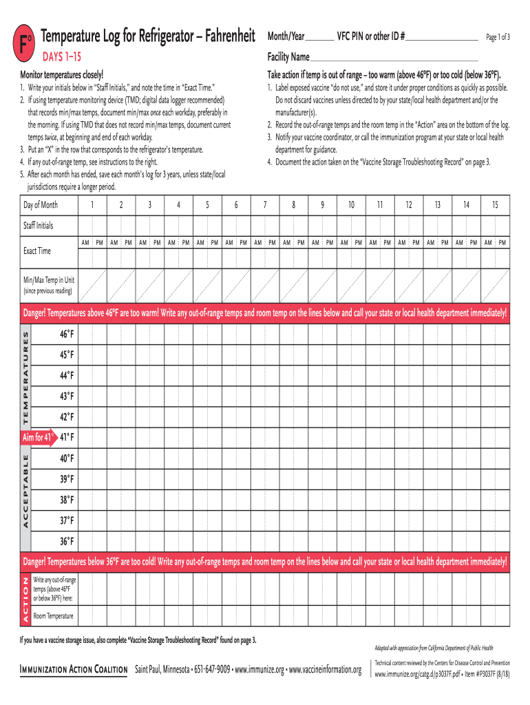  Temperature Log for Refrigerator Template 2018