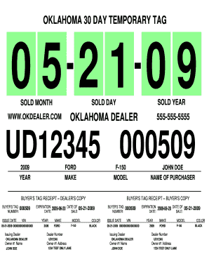 Get and Sign Oklahoma Paper Tag Template  Form