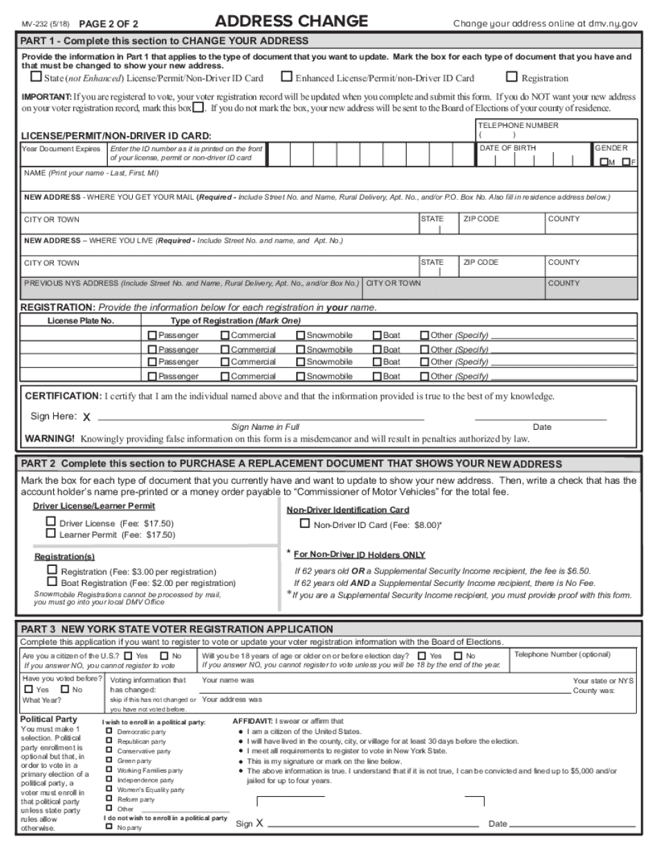  MV 232 DMV New York State 2018