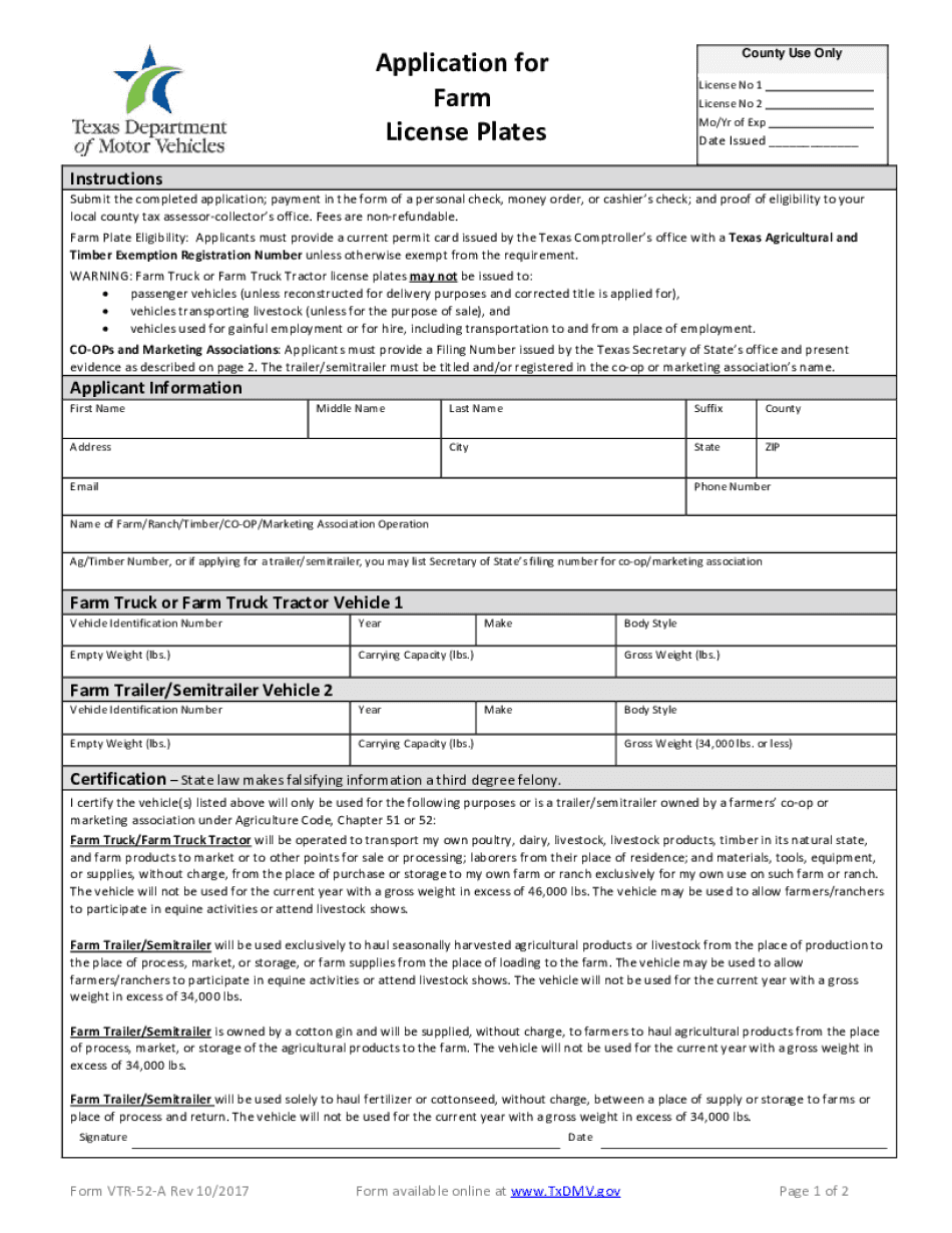  Application for Farm Vehilces 2017-2024