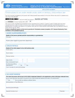 Application for an Australian Travel Document Form B 10