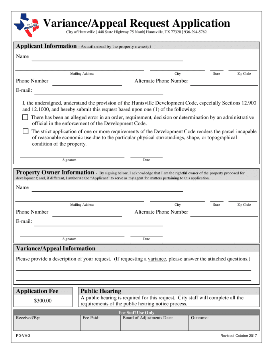  VarianceAppeal Request Application 2017-2023