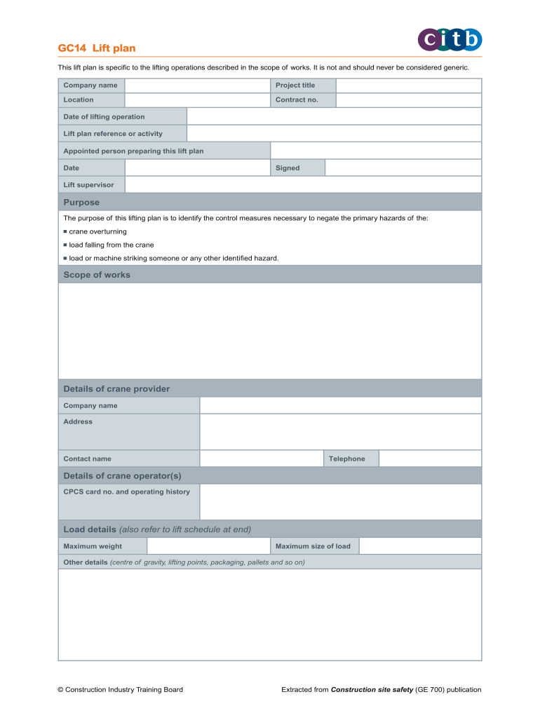 GC14 Lift Plan  Form